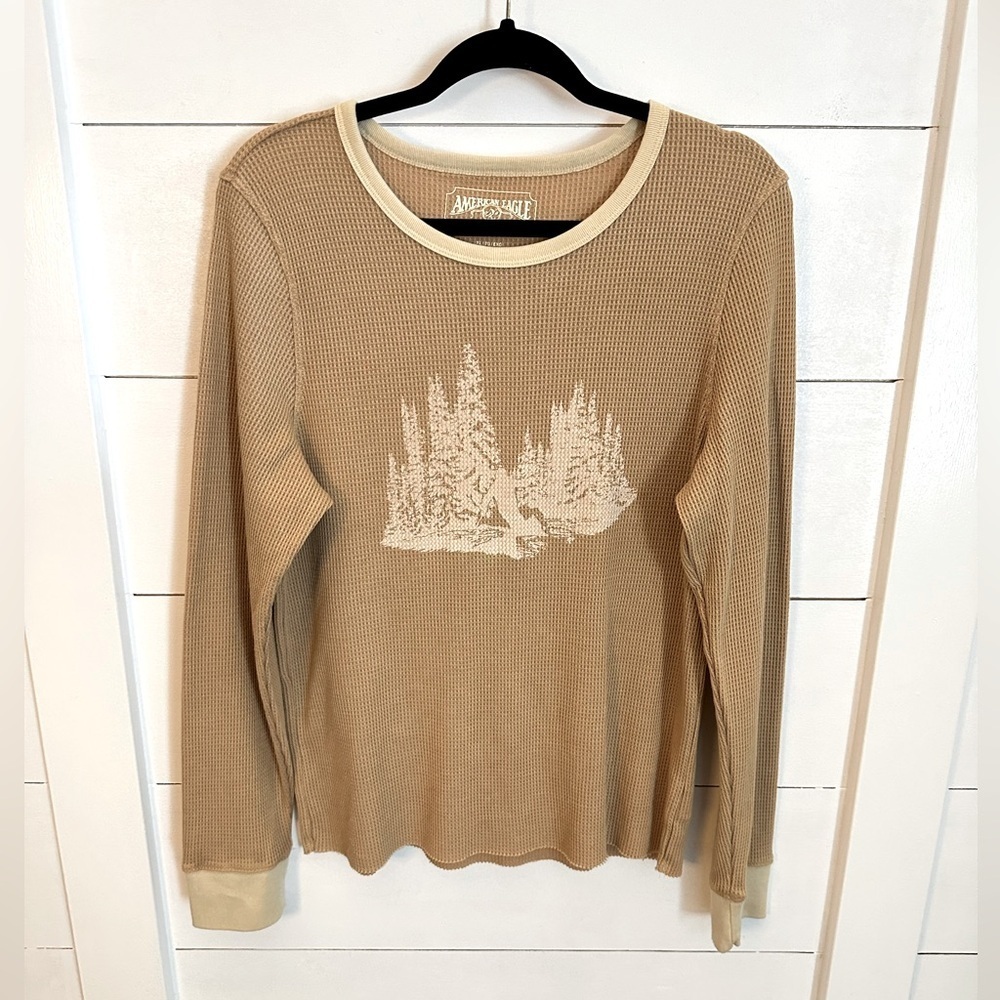 Y2K AMERICAN EAGLE XL raw hem cotton Waffle layering boho gorpcore Forest top